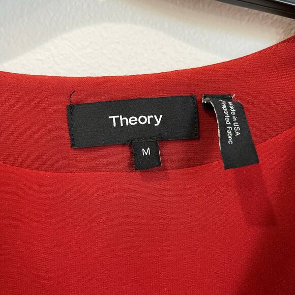 Theory Ulyssa Admiral Crepe Shift Dress Red Oak V-Neck Long Bell Sleeve Medium - Picture 4 of 7